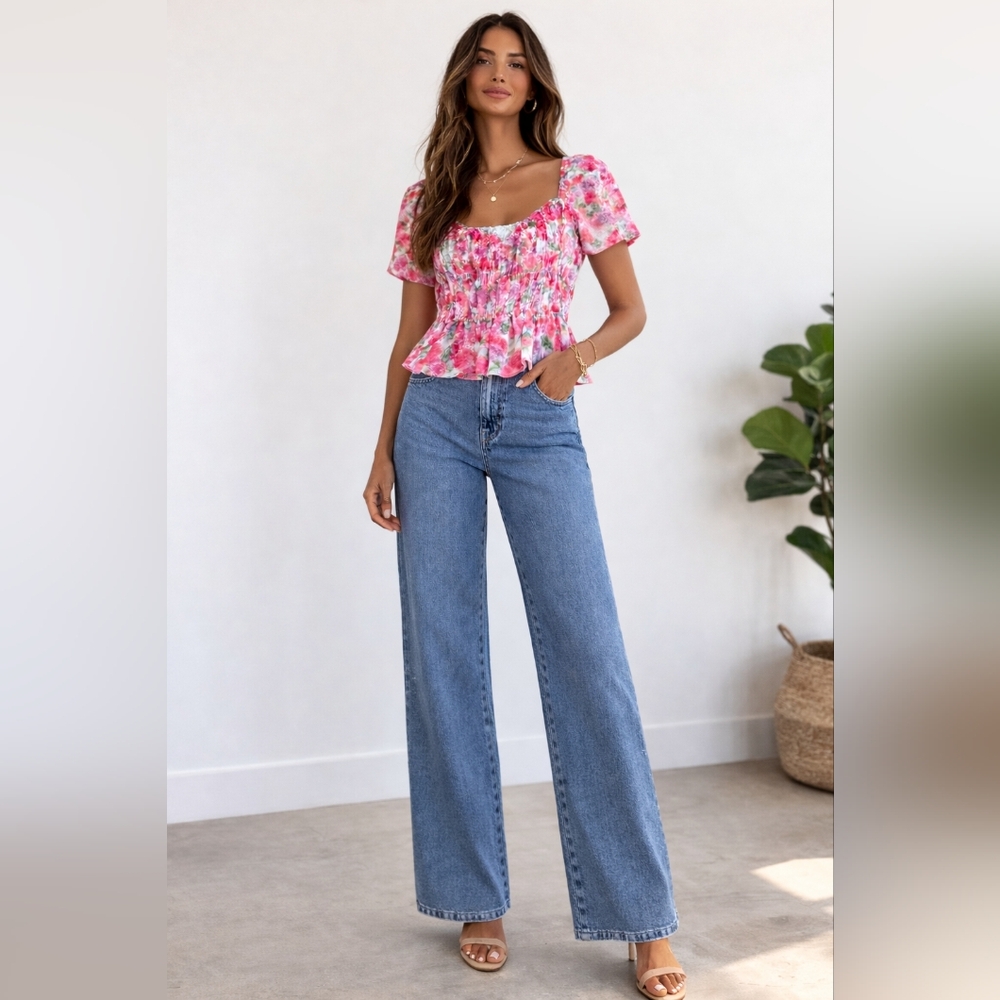 Westbound Women's Blue Cotton Denim Wide Leg/High Waist Jean 8R, 10R NWT